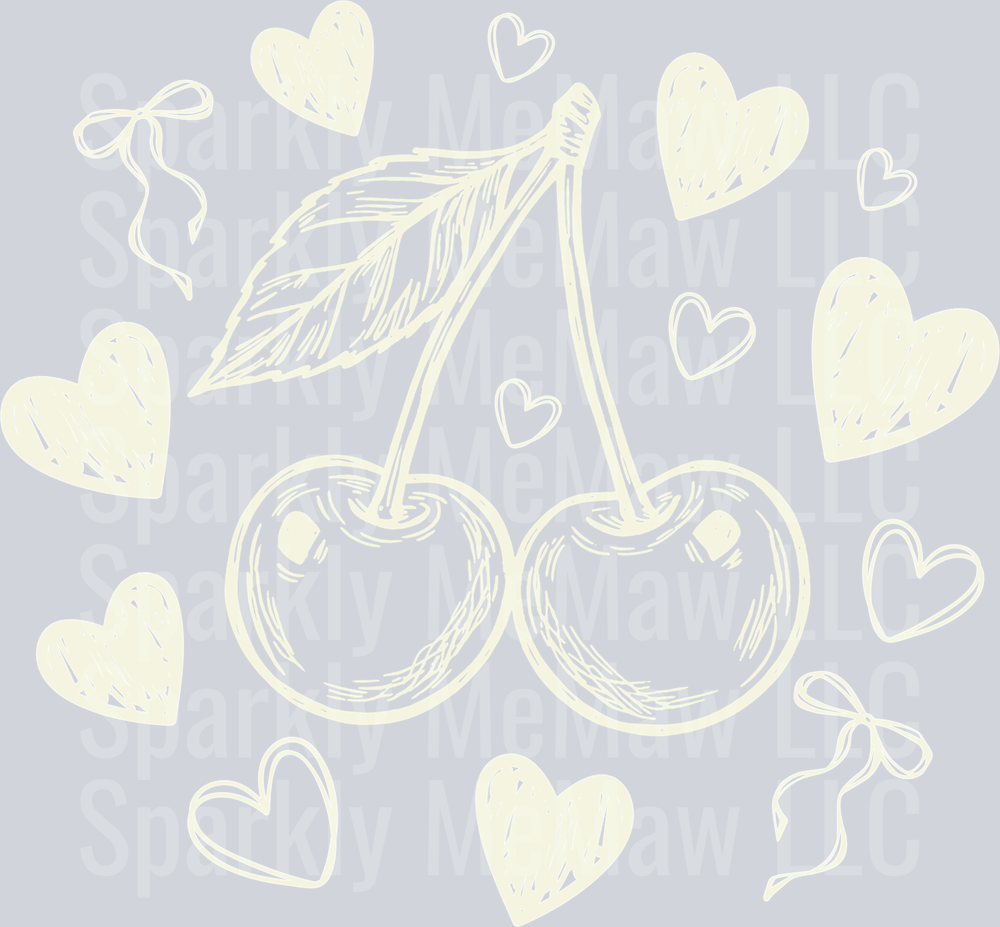 Valentine Doodle Cherry UV DTF Decal