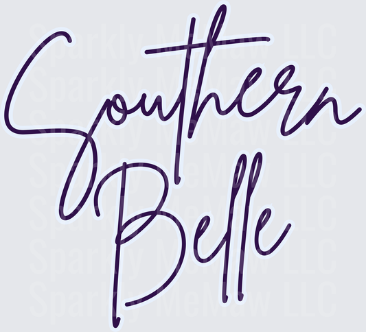 Southern Belle UV DTF Decal Purple Script Lettering Design