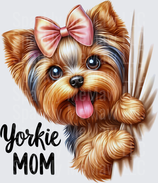 Yorkie Mom Cute Yorkshire Terrier Dog with Pink Bow UV DTF Decal