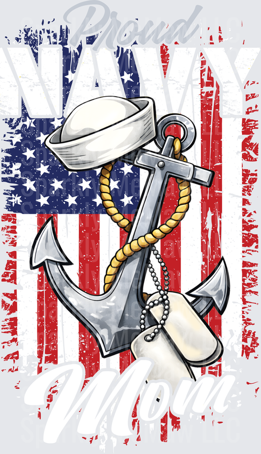 Proud Navy Anchor with Sailor Hat and Dog Tags on Distressed American Flag UV DTF Decal