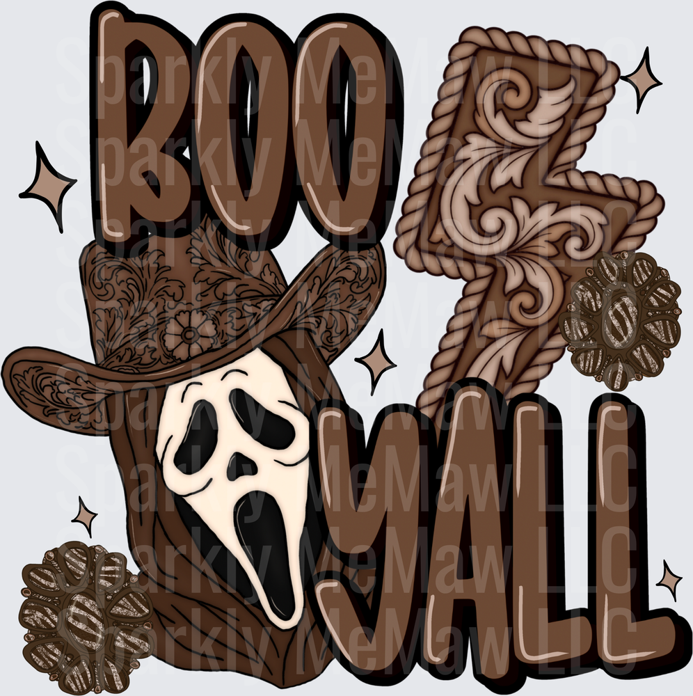 Boo Y'all Ghostface Western Tooled Leather Cowboy Hat Halloween UV DTF Decal