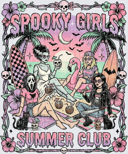Spooky Girls Summer Club Horror Movie Characters Beach Scene UV DTF Decal