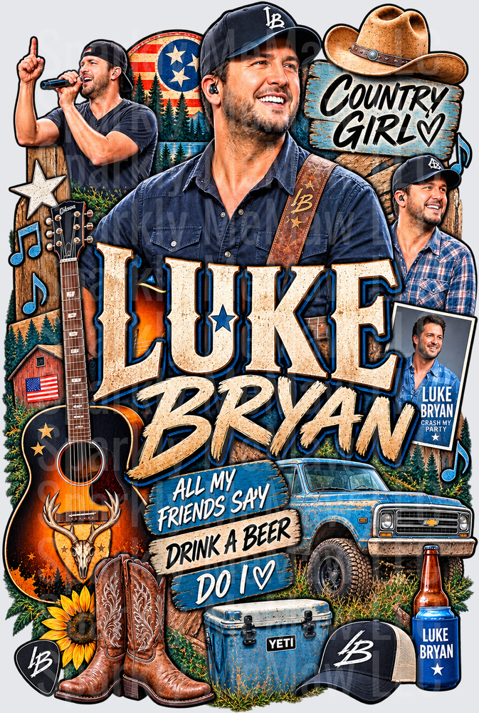 Luke Bryan Country Music Collage UV DTF Decal