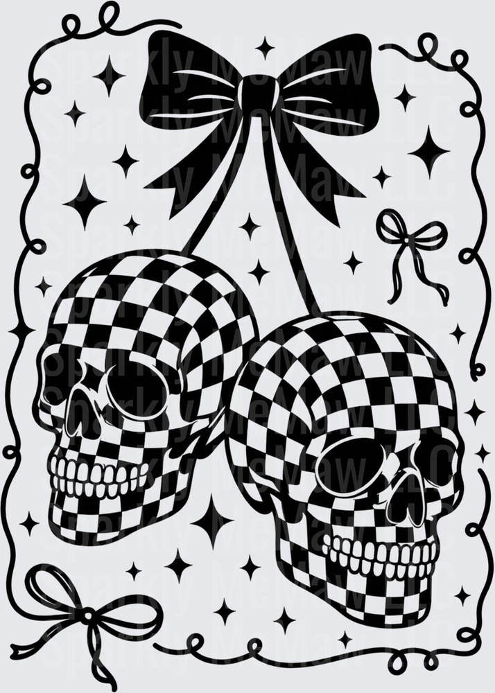 Checkered Skull Bow Duo UV DTF Decal