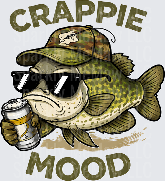 Crappie Mood Funny Fishing Bass with Sunglasses and Beer Can