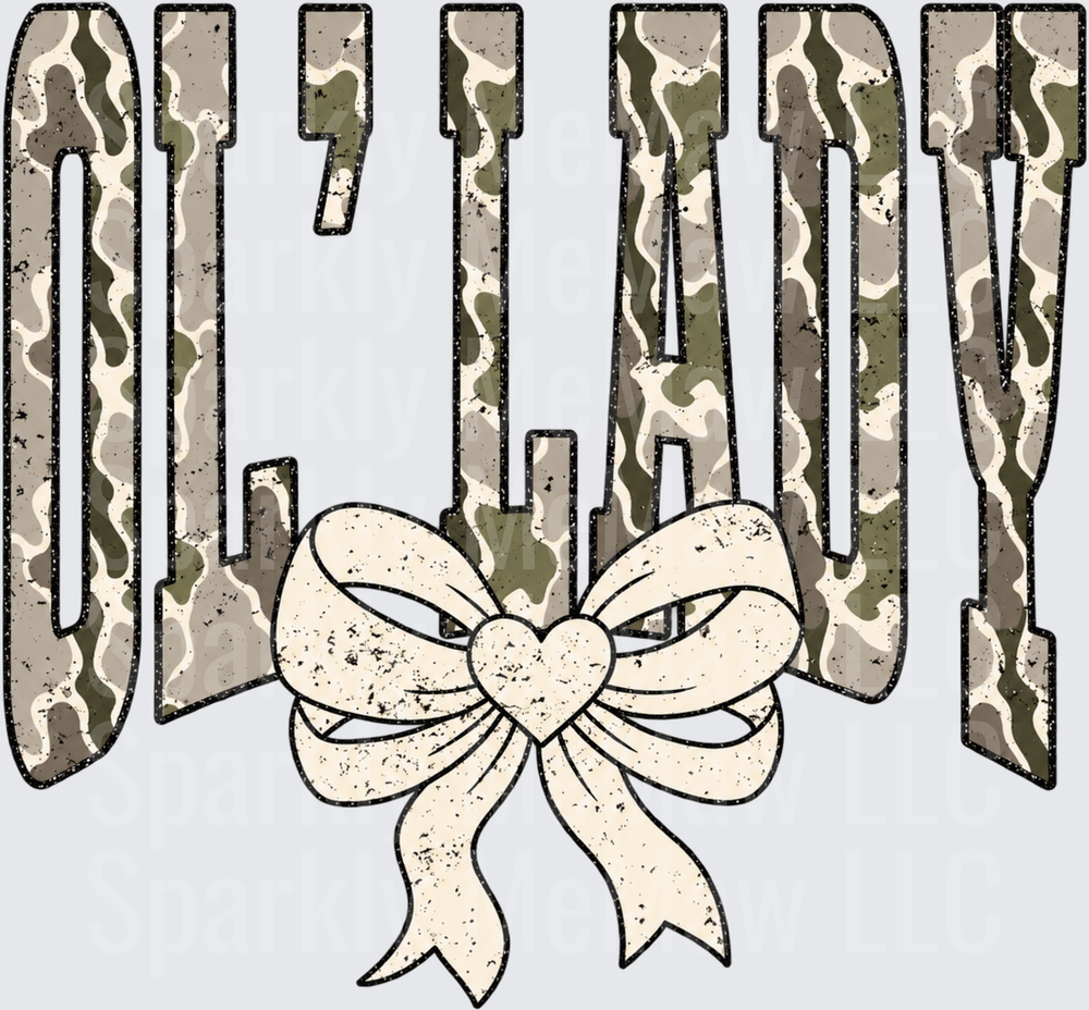 Ol' Lady Camo Bow UV DTF Decal