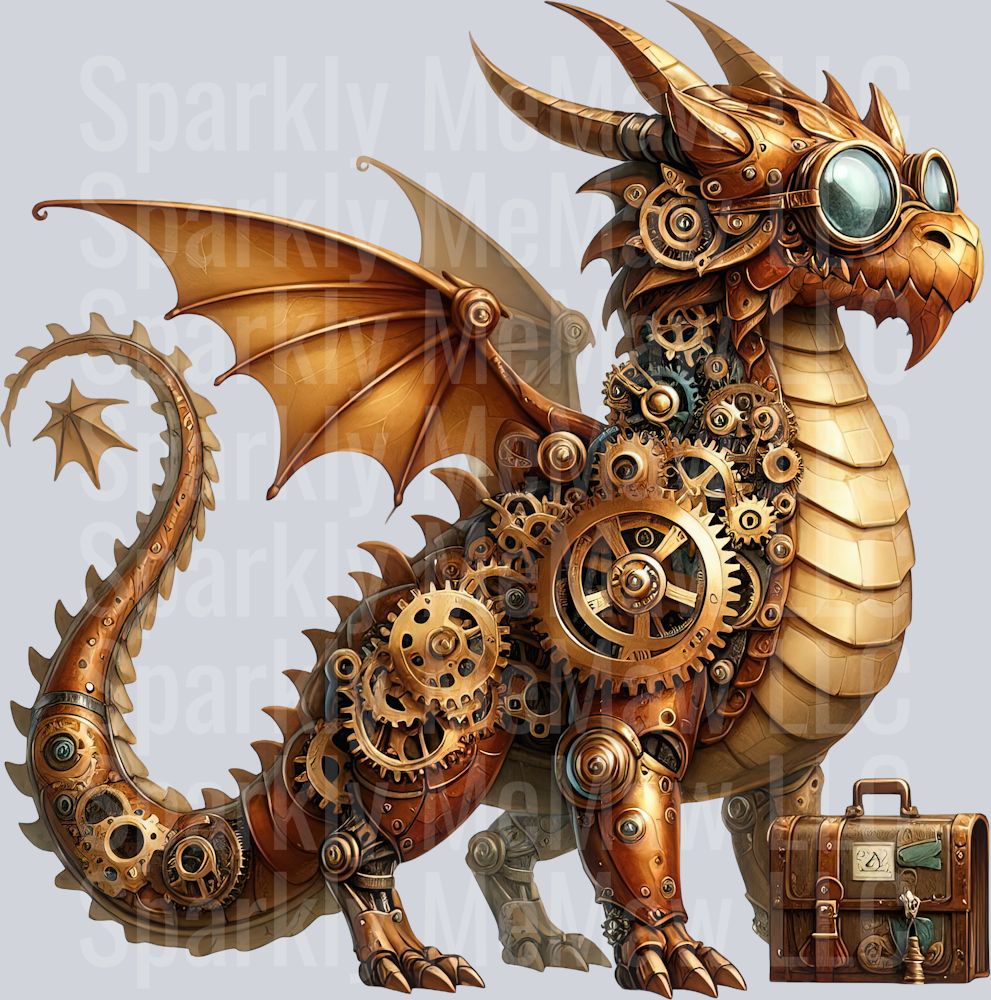 43 Steampunk Dragon UV DTF Clip Art Decal
