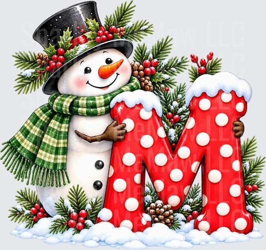 Snowman Letter M DTF Transfer for Fabrics
