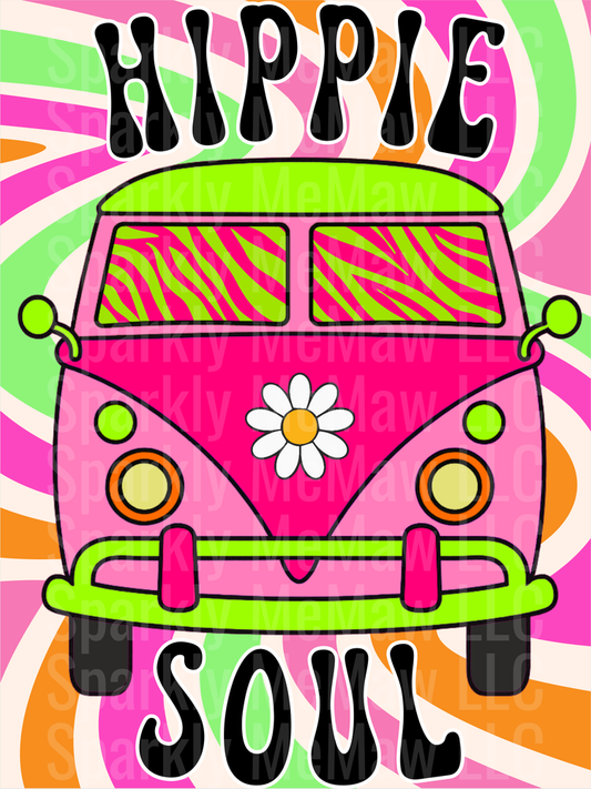 Retro Hippie Soul Volkswagen Van with Psychedelic Swirl Background UV DTF Decal