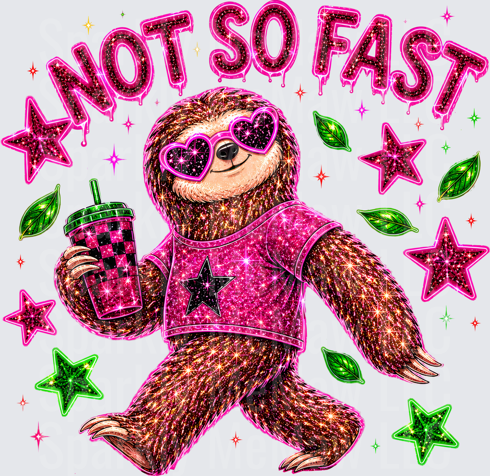 Not So Fast Sloth with Heart Sunglasses and Iced Coffee UV DTF Decal