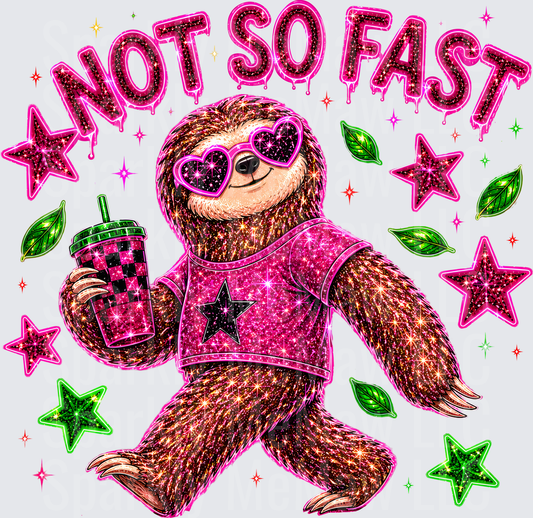 Not So Fast Sloth with Heart Sunglasses and Iced Coffee UV DTF Decal