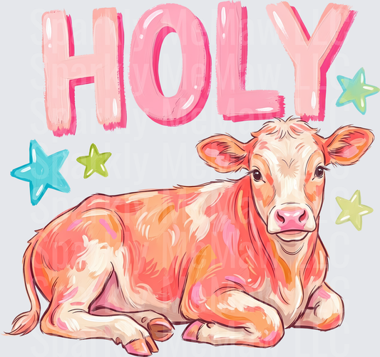 Holy Cow Pink Watercolor Style with Colorful Stars UV DTF Decal