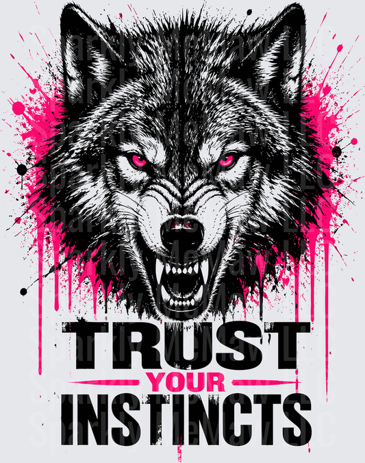 Snarling Wolf Head Trust Your Instincts Pink Splatter UV DTF Decal