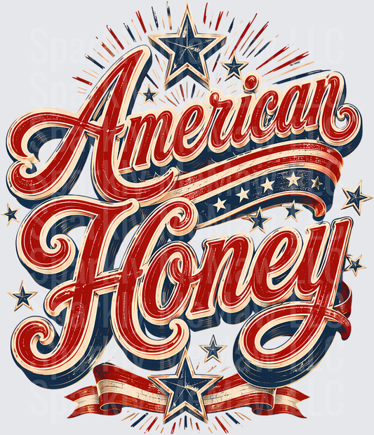 American Honey Vintage Style Patriotic Typography DTF Transfer for Fabric