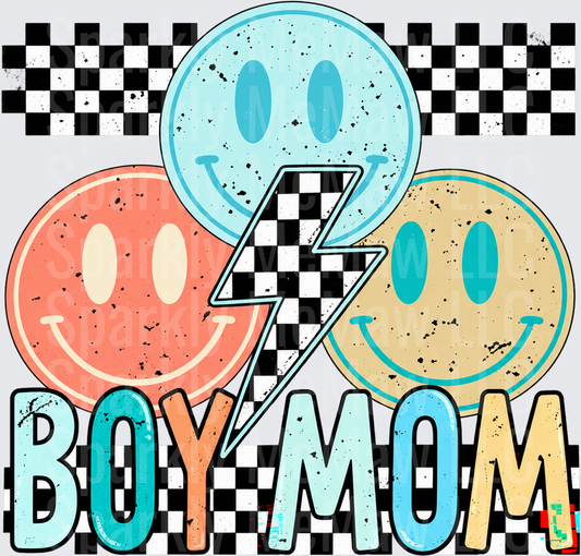 Boy Mom Smiley Face Checkered UV DTF Decal
