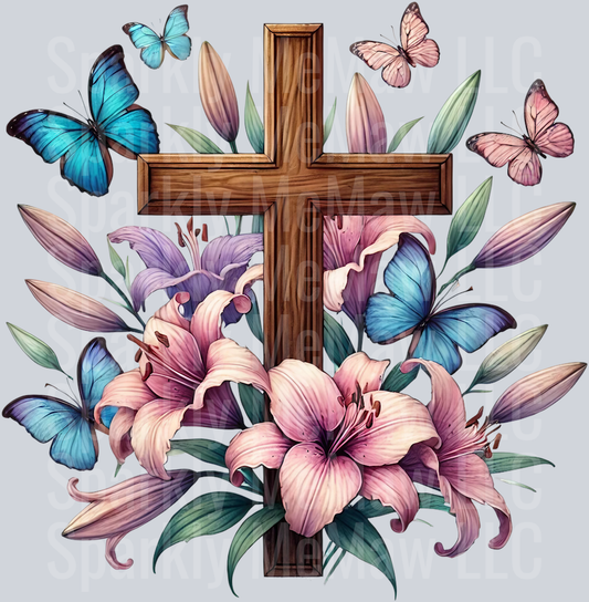 floral cross lilies 8 Clip Art UV DTF Decal