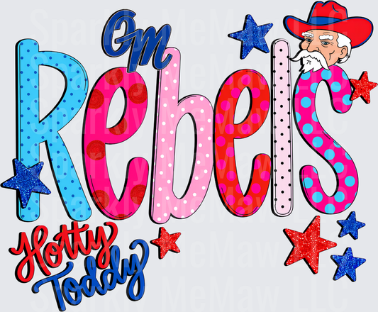 Ole Miss Rebels Hotty Toddy Colonel Reb Polka Dot Glitter Star Design DTF Transfer for Fabrics