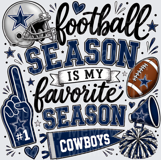 Dallas Cowboys Football Season Is My Favorite Season Fan Collage with Helmet Foam Finger and Pennant DTF Transfer for Fabrics