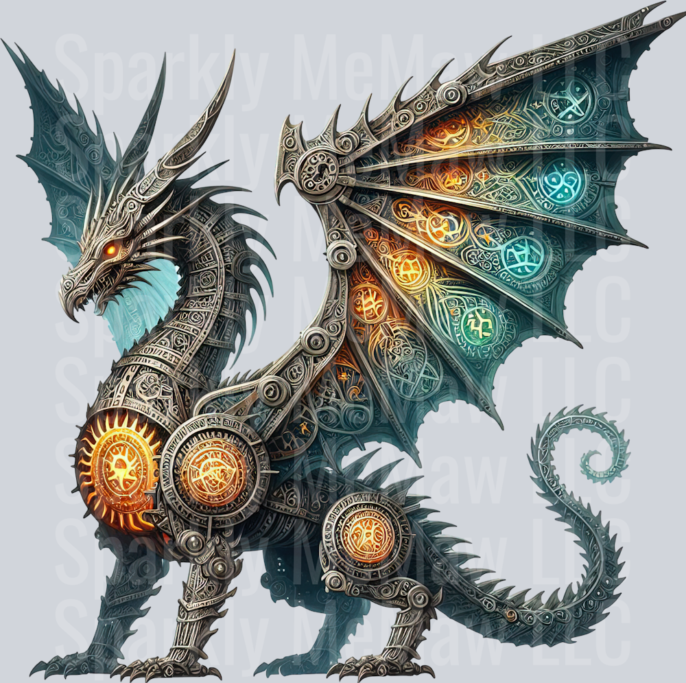 68 Steampunk Dragon UV DTF Clip Art Decal