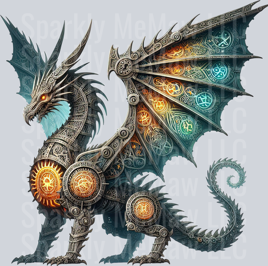 68 Steampunk Dragon UV DTF Clip Art Decal
