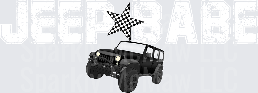 Black Jeep Wrangler with Checkered Racing Star UV DTF Decal