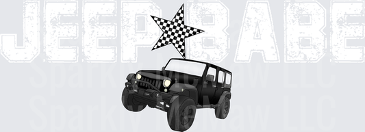 Black Jeep Wrangler with Checkered Racing Star UV DTF Decal