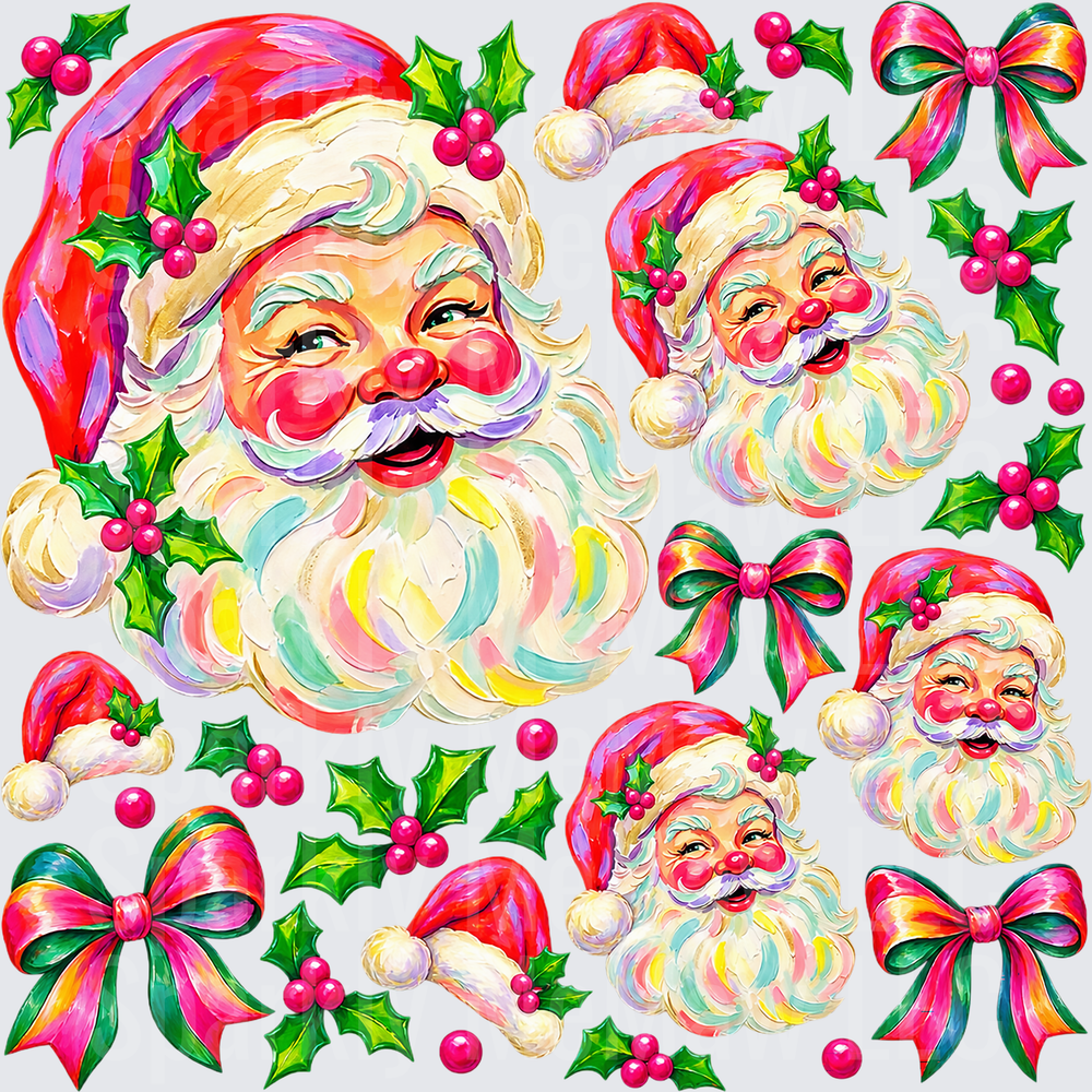 Retro Colorful Santa Claus Christmas is a 10x10 UV DTF Cut/Peel/Stick Sheet
