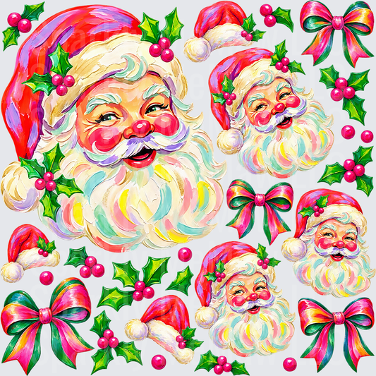 Retro Colorful Santa Claus Christmas is a 10x10 UV DTF Cut/Peel/Stick Sheet