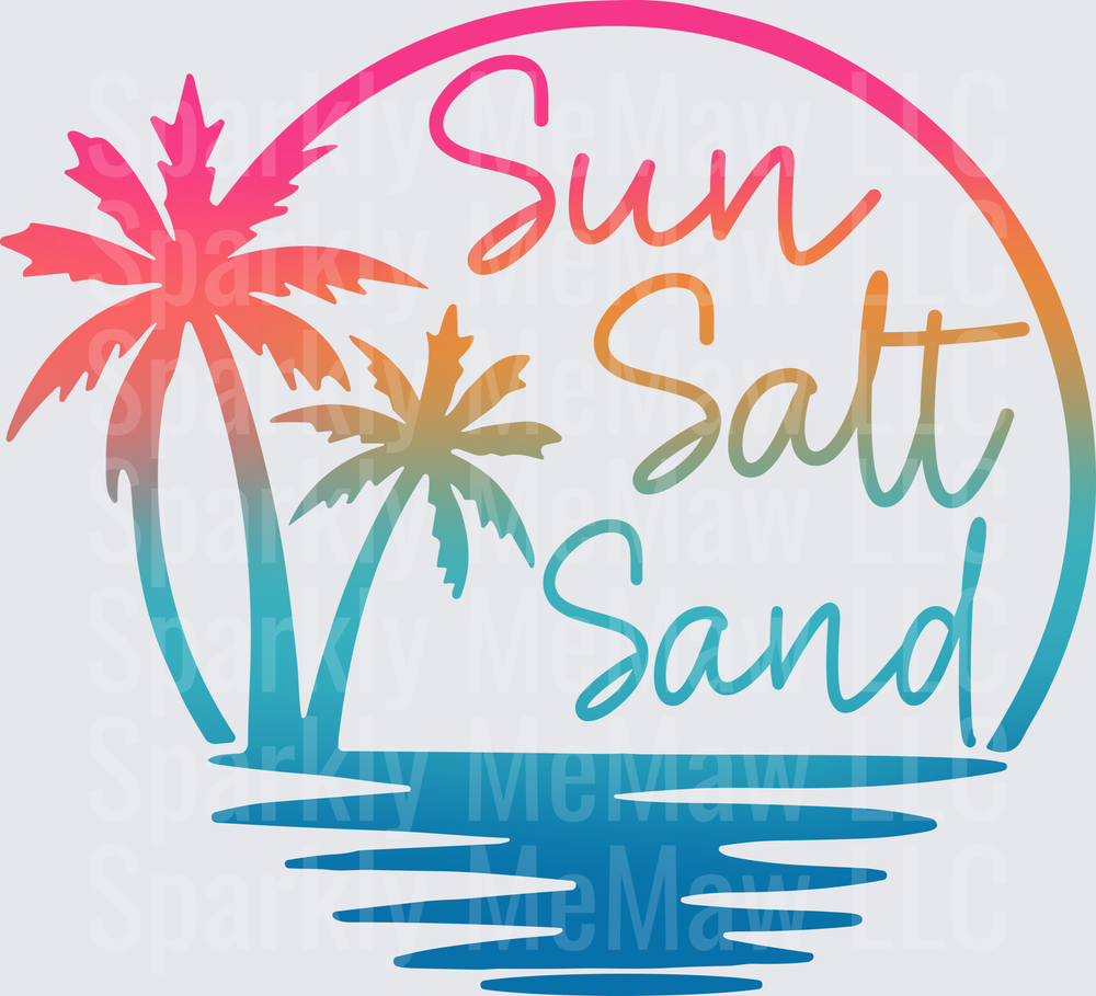 Sun Salt Sand Tropical Palm Trees Beach Sunset DTF Transfer for Fabric