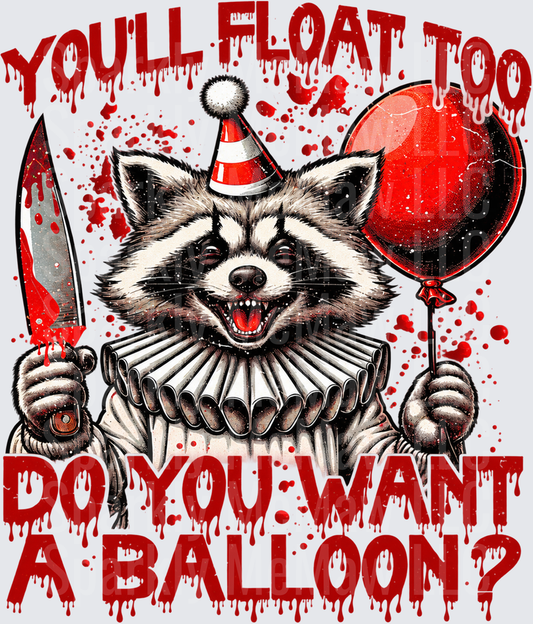 Raccoon Pennywise Balloon Horror this is a uv dtf Decal
