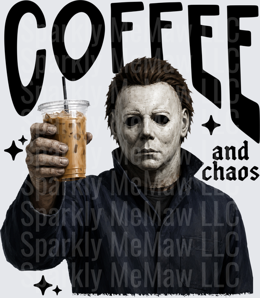 Michael Myers Halloween Horror Coffee and Chaos Iced Coffee DTF Transfer (Fabrics)