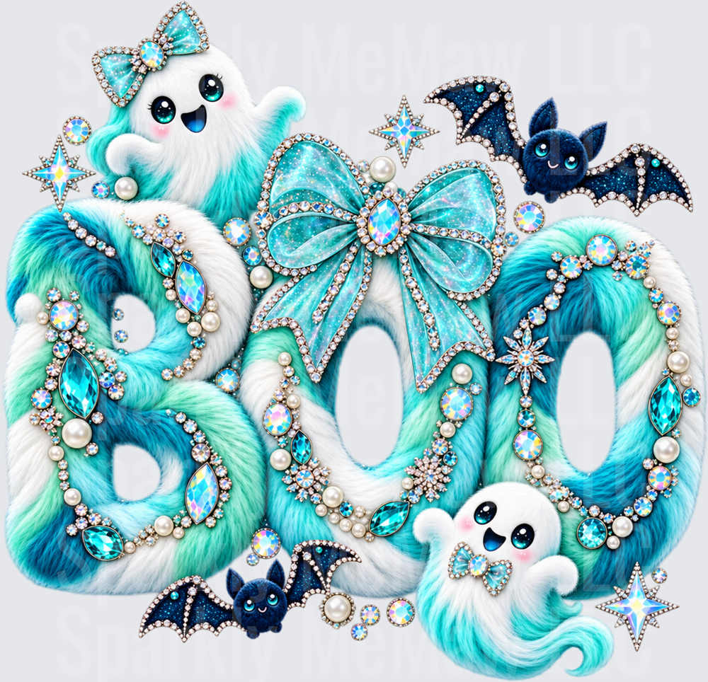 Teal Boo Ghost Jeweled Halloween UV DTF Decal