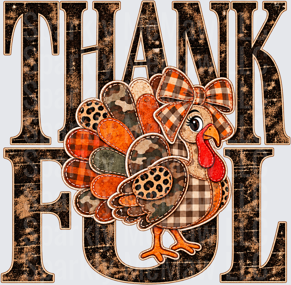 Thankful Turkey Patchwork Design UV DTF Decal