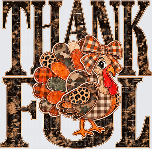 Thankful Turkey Patchwork Design UV DTF Decal