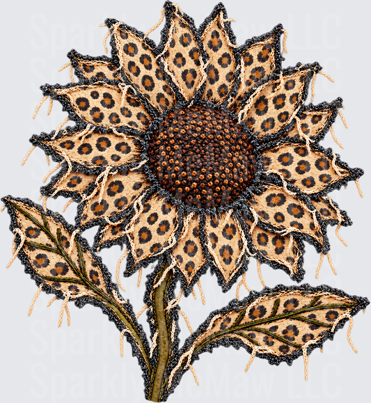 Leopard Print Sunflower Embroidery is a DTF Transfer for Fabrics