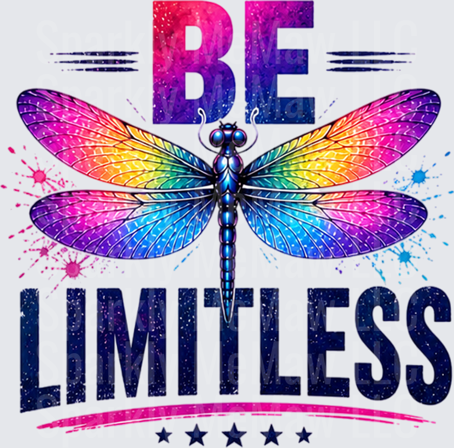 Be Limitless Rainbow Dragonfly Galaxy Text Design UV DTF Decal