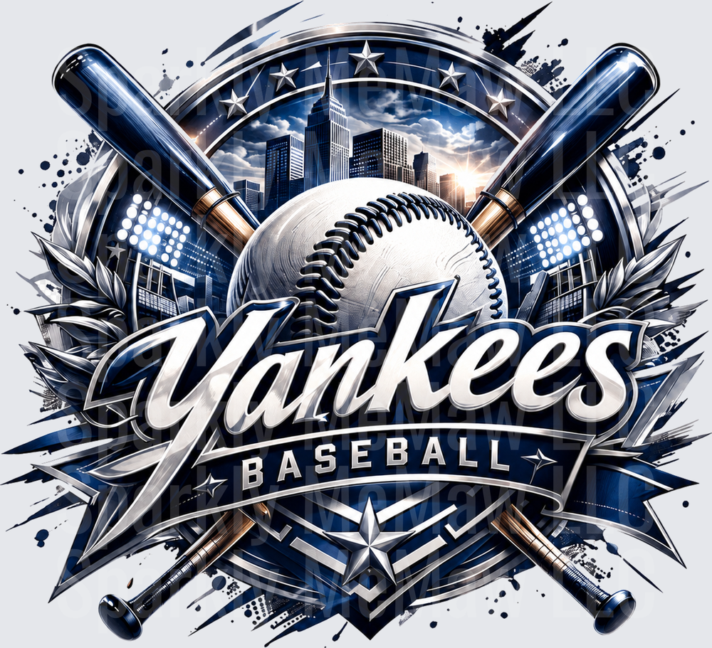 Yankees Baseball Crossed Bats NYC Skyline UV DTF Decal