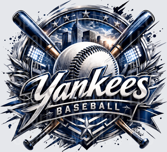 Yankees Baseball Crossed Bats NYC Skyline UV DTF Decal