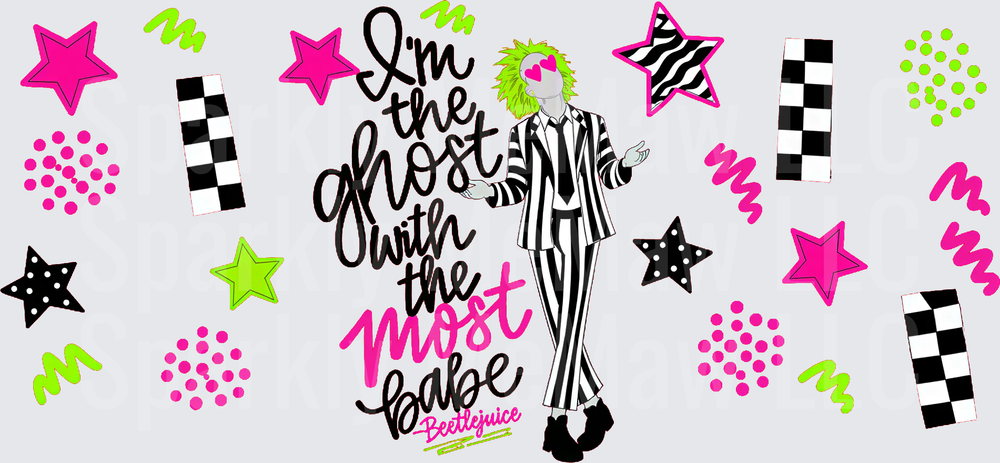 Beetlejuice Ghost With The Most Babe UV DTF 16 OZ Wrap