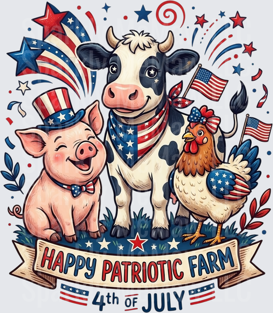 Patriotic Farm Animals 4th of July Celebration with Pig Cow and Chicken UV DTF Decal