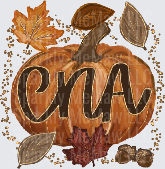 Fall Autumn Pumpkin CNA Leaves Acorns Gold Glitter UV DTF Decal
