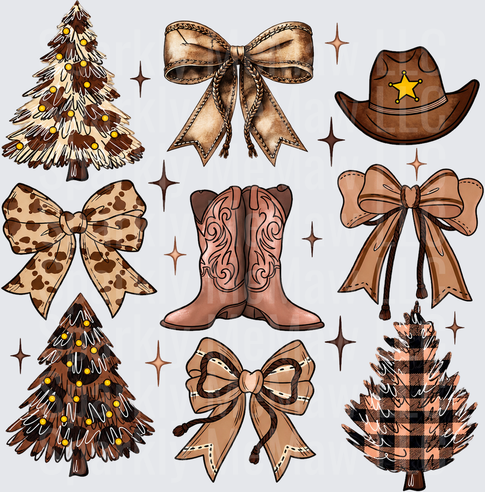Western Christmas Cowgirl Holiday Elements is a DTF Transfer for Fabrics