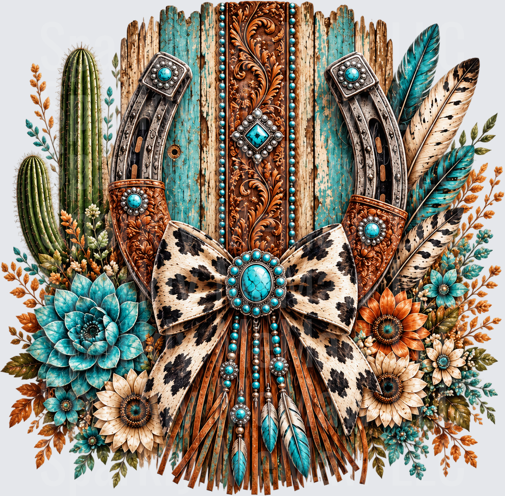 Western Horseshoe Turquoise Bow UV DTF Decal