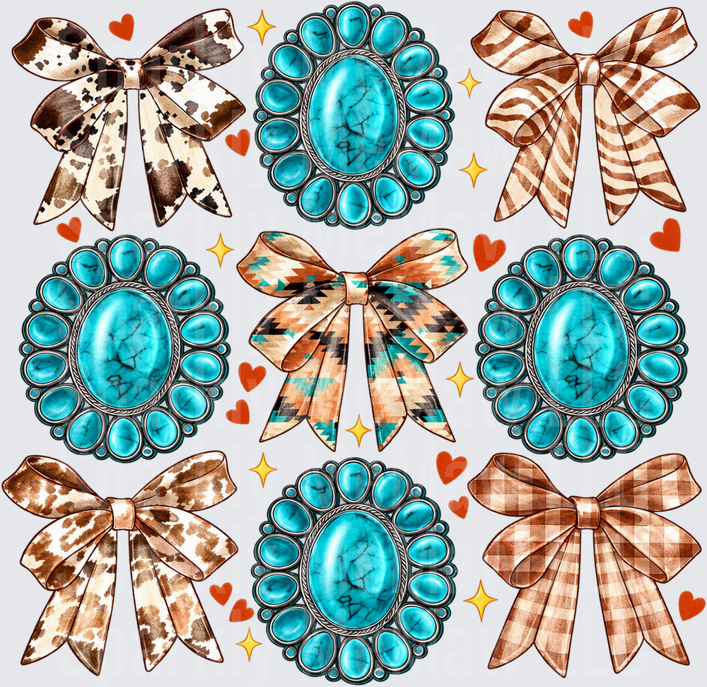 Turquoise Concho Bows Western 10x10 Cut and Stick UV Sheet