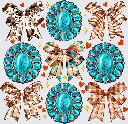 Turquoise Concho Bows Western 10x10 Cut and Stick UV Sheet