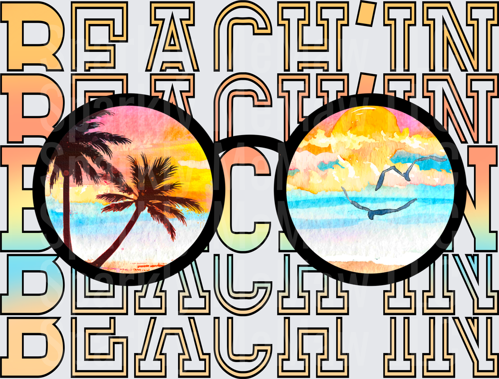 Retro Beach Sunglasses with Palm Tree and Whale Ocean Scenes UV DTF Decal