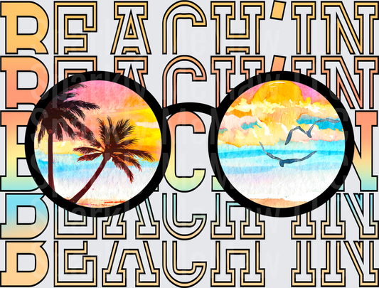 Retro Beach Sunglasses with Palm Tree and Whale Ocean Scenes UV DTF Decal