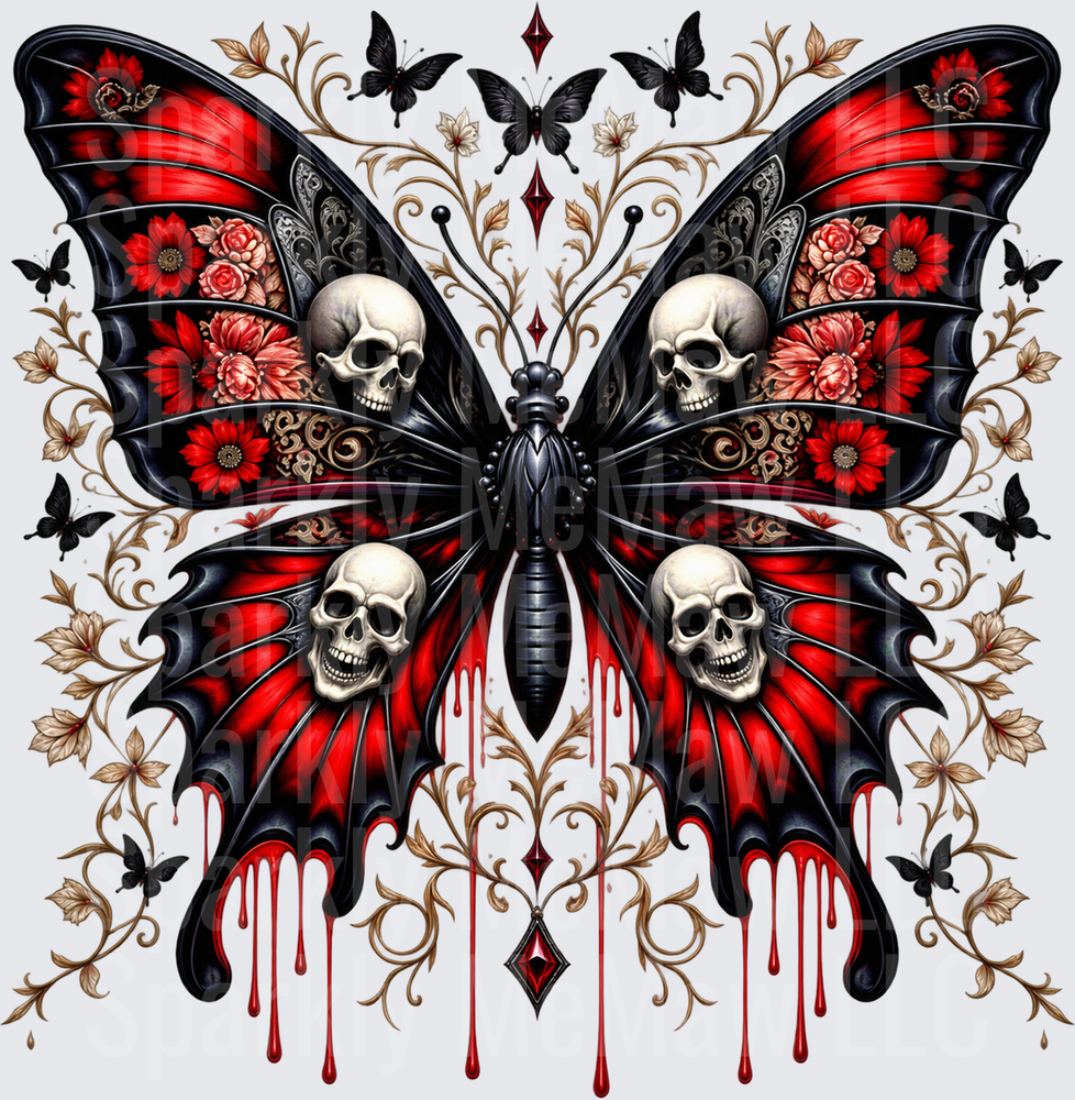 Gothic Skull Butterfly Bleeding Wings is a UV DTF Decal