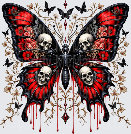 Gothic Skull Butterfly Bleeding Wings is a UV DTF Decal