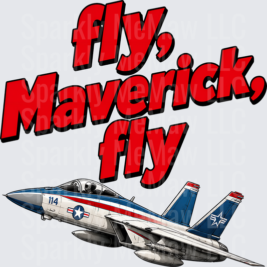 Fly Maverick Fly F-18 Super Hornet Fighter Jet with Red Typography DTF Transfer for Fabric